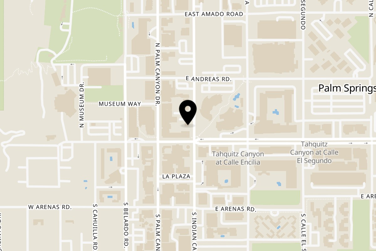 Map showing the location of Bill's Pizza on 119 S Indian Canyon Dr in Palm Springs